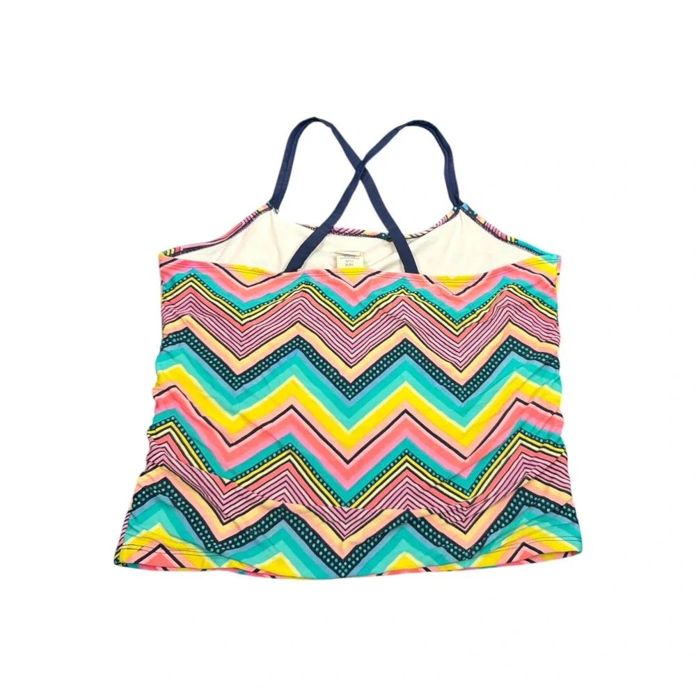 Ocean Pacific OP Girls Plus Size 16 1/2 Tankini Swim Top Chevron Zigzag‎ Cobalt